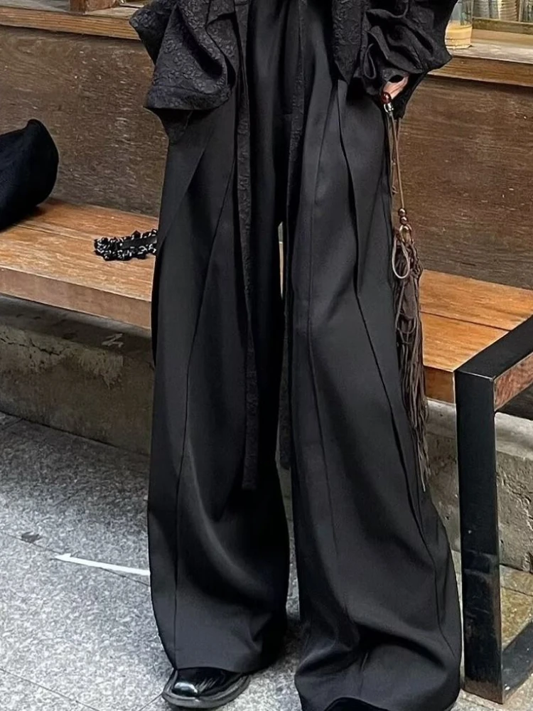 ADAgirl Vintage Japanese Style Woman Baggy Suit Pants Y2k Pleated Black Harajuku Gothic Korean Fashion Streetwear Summer Bottoms