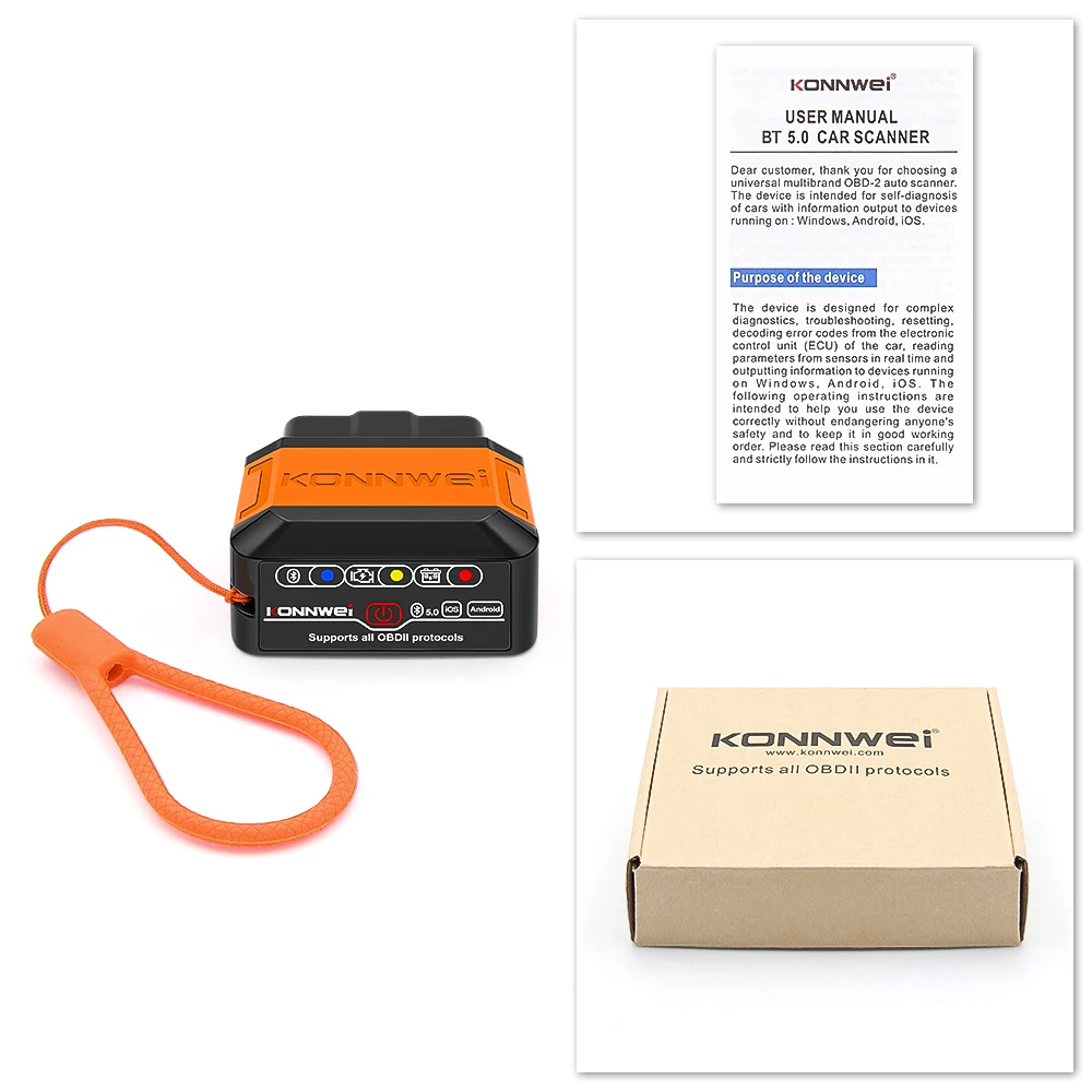 KONNWEI KW906 ELM327 V1.5 Pic18F25K80 OBD2 Scanners Bluetooth 5.0 For Android/IOS ELM 327 OBD 2 Car Diagnostic tool Code Reader 6