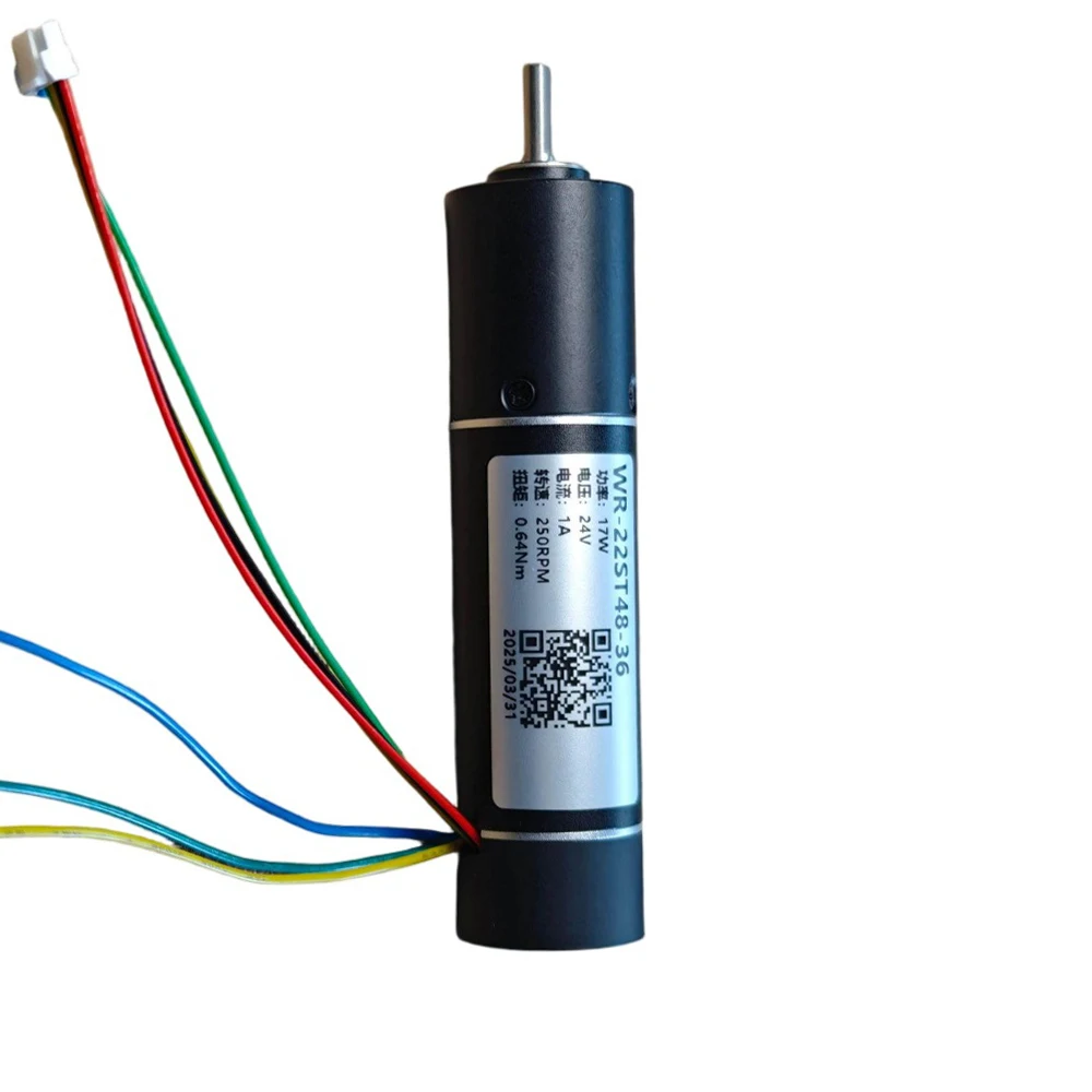Moteur brushless 22mm 24V 17W avec encodeur 16 bits et réducteur 36:1, vue de côté montrant le réducteur.