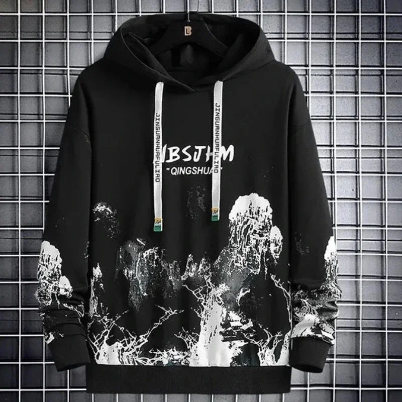 

Male Clothes Hooded Graphic Hoodies Blue Sweatshirt for Men Cheap Cotton Designer High Quality Autumn Korean Style Loose New In