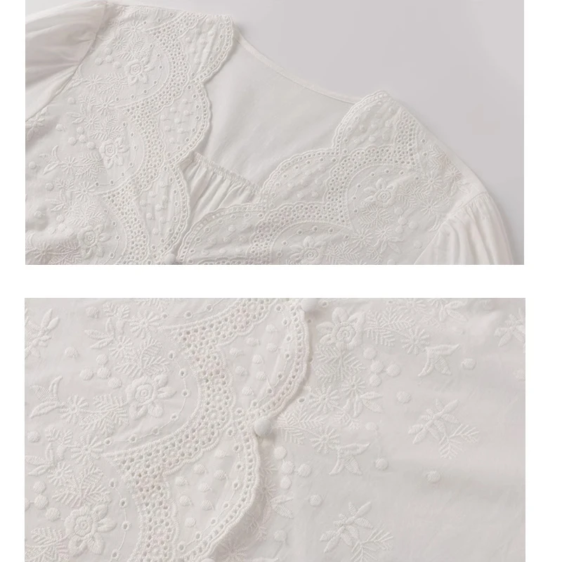 Women's Embroidery Hollow Out Blouse Casual White Tops Short Sleeve Blouses Sweet Summer 2025 13102