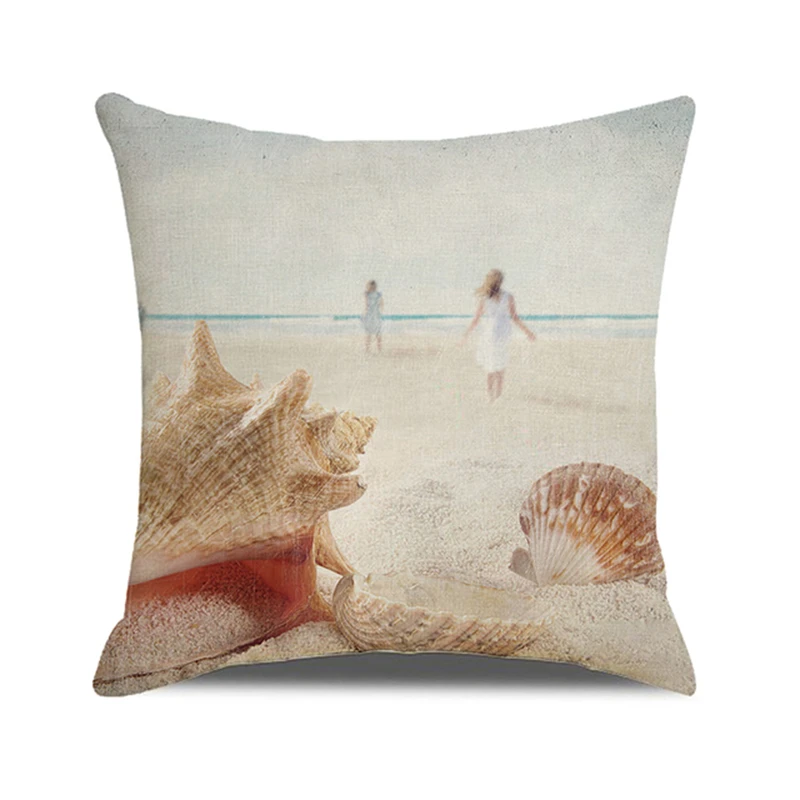 2022 Beach Pillowcase Shell Sea Thread Printing Cushion Cover Square Pillowcase Sofa Chair Linen Pillowcase Home Decor 45X45CM 