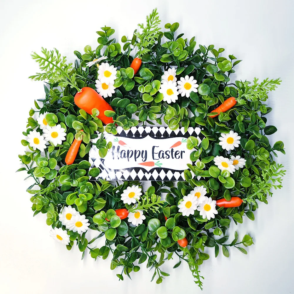 

40CM Easter Wreath Daisy Eucalyptus Carrot Eucalyptus Garland Home Door Wall Background Spring Decor Happy Easter Decor 2023
