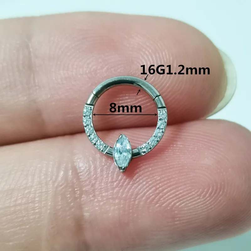 G23 Titanium Septum Piercing Earrings Zircon Hinged Segment Clicker Septum Nose Rings Cartilage Helix Ear Perforated Jewelry 16G