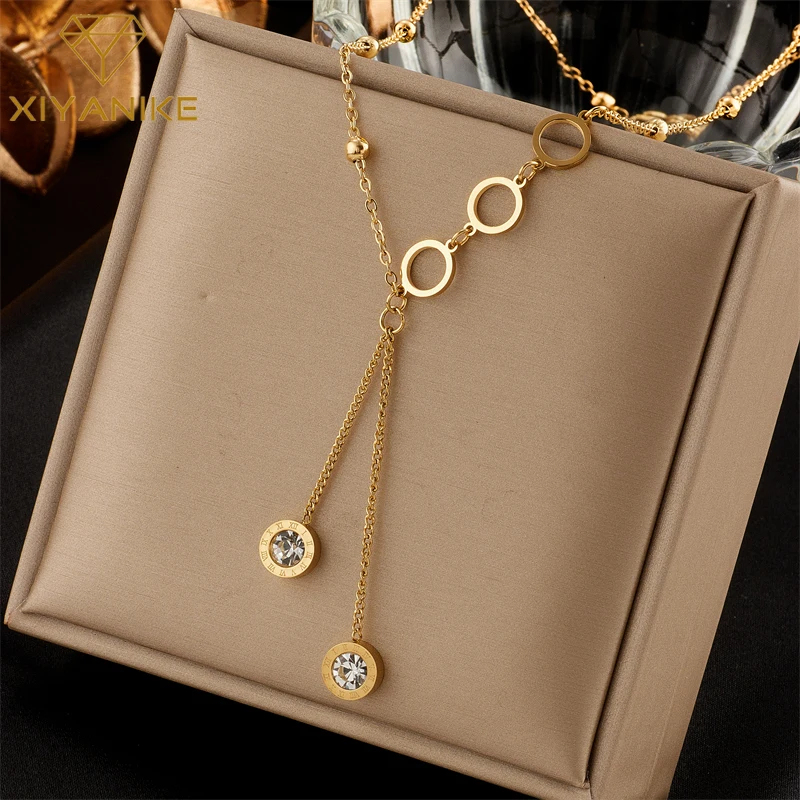 XIYANIKE 316L Stainless Steel Woman Necklace Gold Color Beads Circle Decoration Women Necklace European Girls Jewelry Gifts