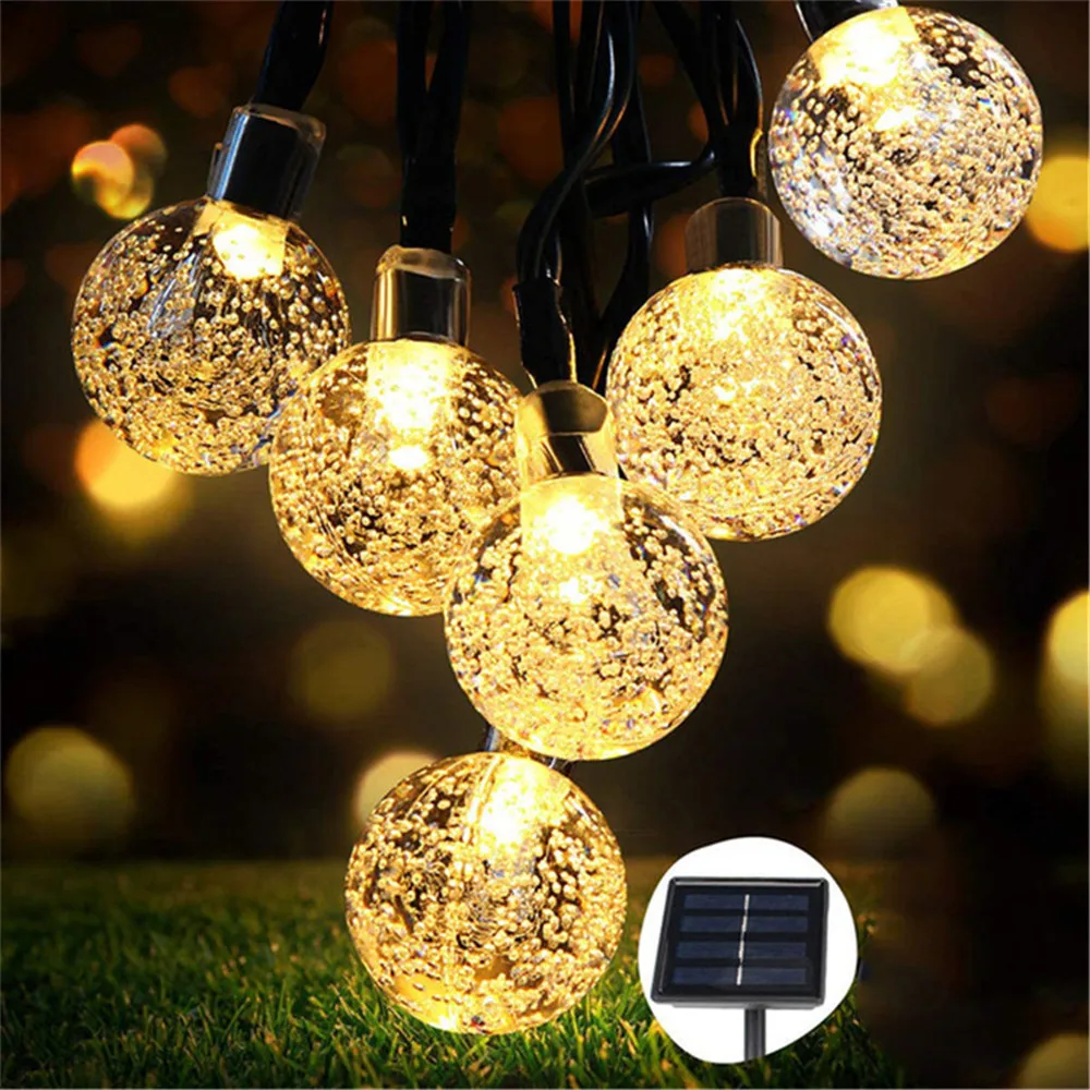 Solar String Lights Outdoor 100 Led Crystal Globe Lights with 8 Mode Waterproof Solar Powered Patio Light for Garden Party Decor 1 2pcs solar lights garden decor lotus solar light crackle globe glass lotus ip55 waterproof led lotus metal led flower