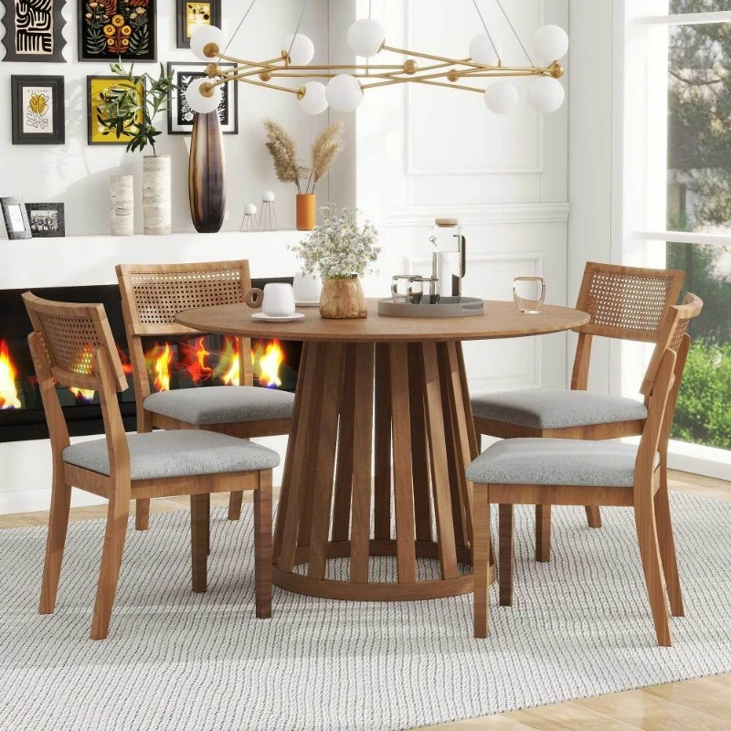 

5 Pieces Round Dining Room Sets Wood Modern Creative Dining Tables Sets Aesthetic Dining Room Sets 4 Chairs Kitchen Furniture