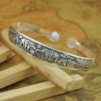 New Retro Cuff Bracelets Tibetan Silver Metal Carving Fish Elephant Flower Bangles Vintage Gypsy Jewelry Female Gifts - Image 4