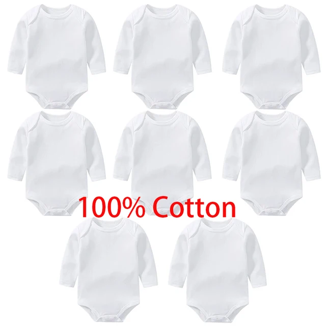 Body à manches longues pour bébé, 3/8 pièces/lot, 100% coton, blanc uni, barboteuse pour nouveau-né, garçon et fille, combinaison pour bébé de 0 à 12 mois 1