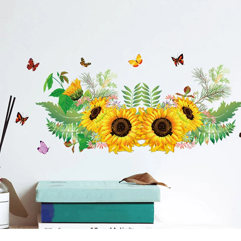 

Подсолнух растение стикер стены спальня гостиная диван фон самоклеящееся съемное украшение