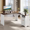 L Shaped Desk with File Drawer, 55.7" x 55" Office Computer Desk with Round Corners, Modern Desk with Monitor Stand &Fluted 1