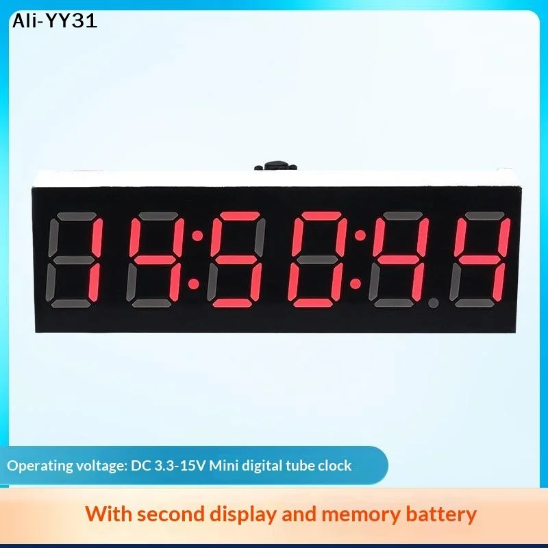 6-Digit LED Digital Clock with Second Display and Power-Off Memory, 12/24-Hour Format, DIY Kit, DC Powered