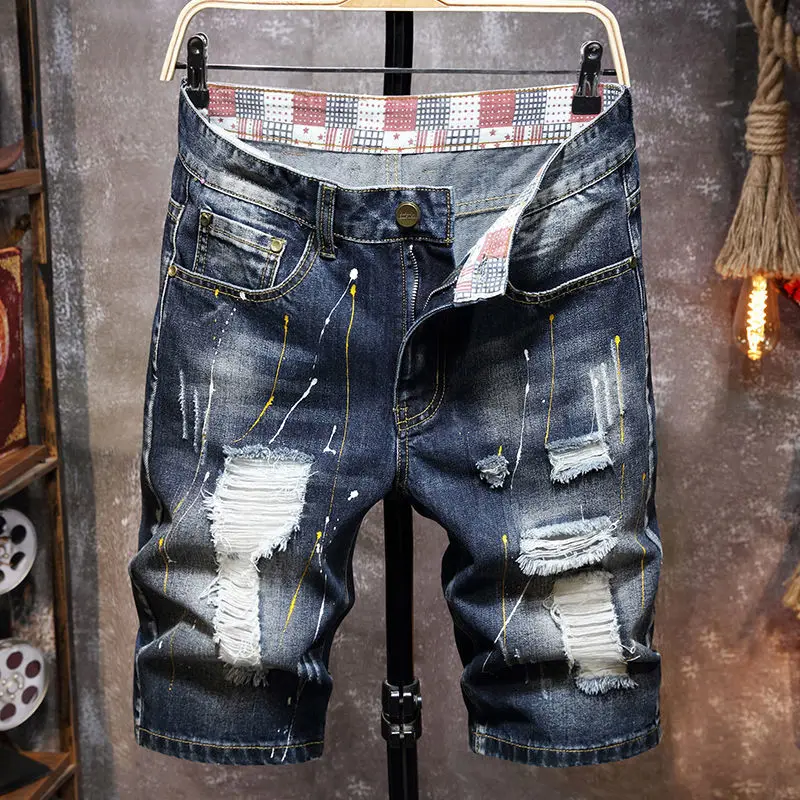 Slim Male Denim Shorts Skinny Men's Short Jeans Pants Multi Color Black Ripped Korean Fashion Summer Jorts New In Retro Sale Cut