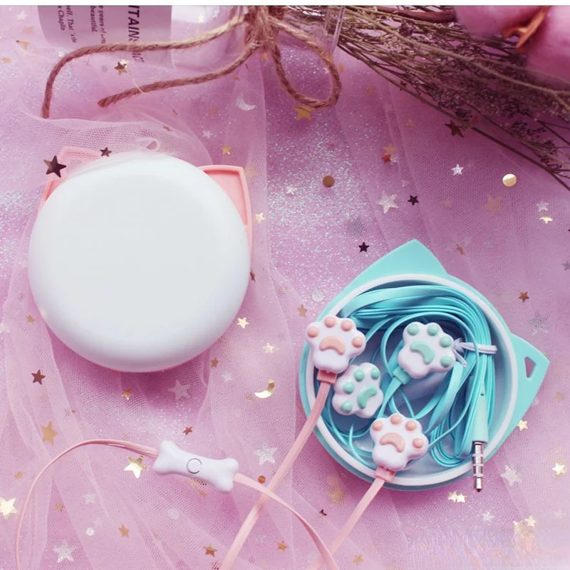 Sport Earphone Wired Cartoon Cute Cat Paw 3.5mm Earphone Earbud With Built-in Microphone Hands Free With Earphone Box