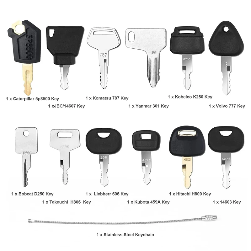 12 Keys Heavy Equipment Construction Ignition Key For Caterpillar Jcb Yanmar Kobelco For Volvo BOBCAT Hitachi Komatsu Excavator