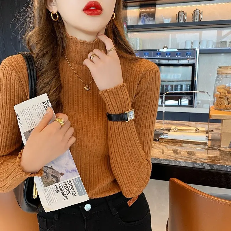 2023 Autumn Winter Women\'s Turtleneck Sweaters White Knitted Pullovers Y2k Sweater Long Sleeve Slim Jumper Tops Soft Pull Femme