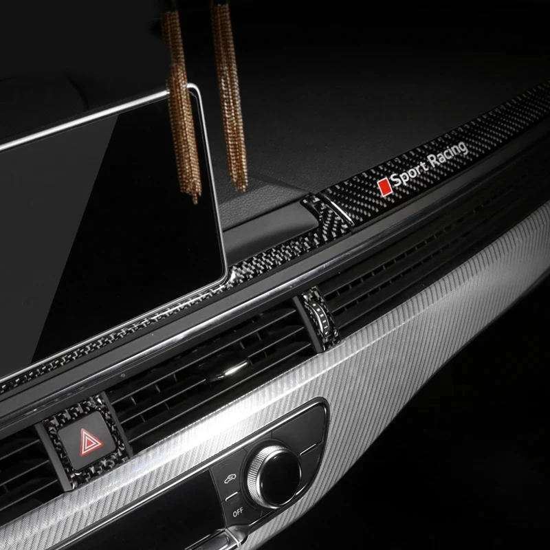 탄소 섬유 대시보드 패널 계기판 트림 스트립, 에어 벤트 아울렛 스티커, 아우디 A4 B9 A5 2017 2018, 자동차 인테리어 액세서리