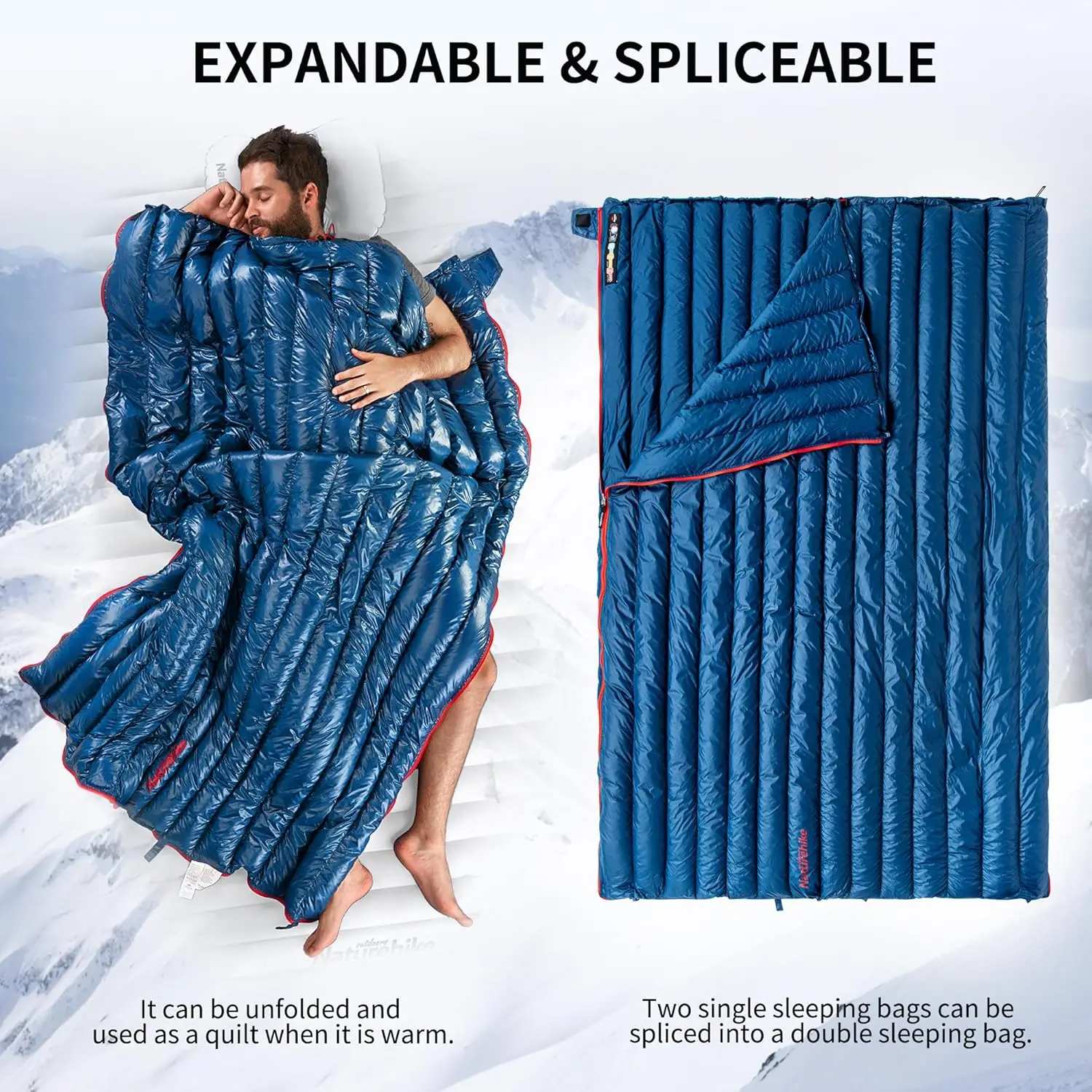 1.26lbs Ultralight Sleeping Bag, 650/750 Fill Power Down Sleeping Bag, Cold Weather Compact Lightweight Envelope