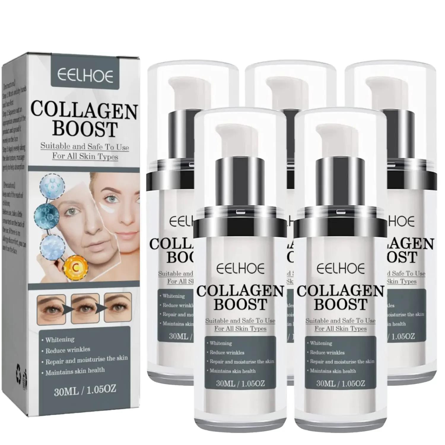 4 Bottles Quickly Remove Wrinkles EELHOE Women Collagen Boost Facial Cream Anti-Aging Serum Rejuvenecimiento Facial Serum