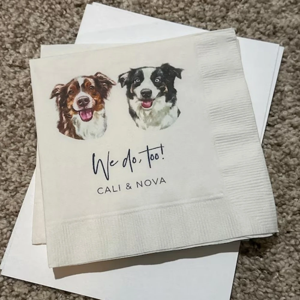 

Full Color Personalized Pet Wedding Cocktail Napkins, Custom Wedding Napkins, Dog Cocktail Napkins Wedding, Monogram Wedding