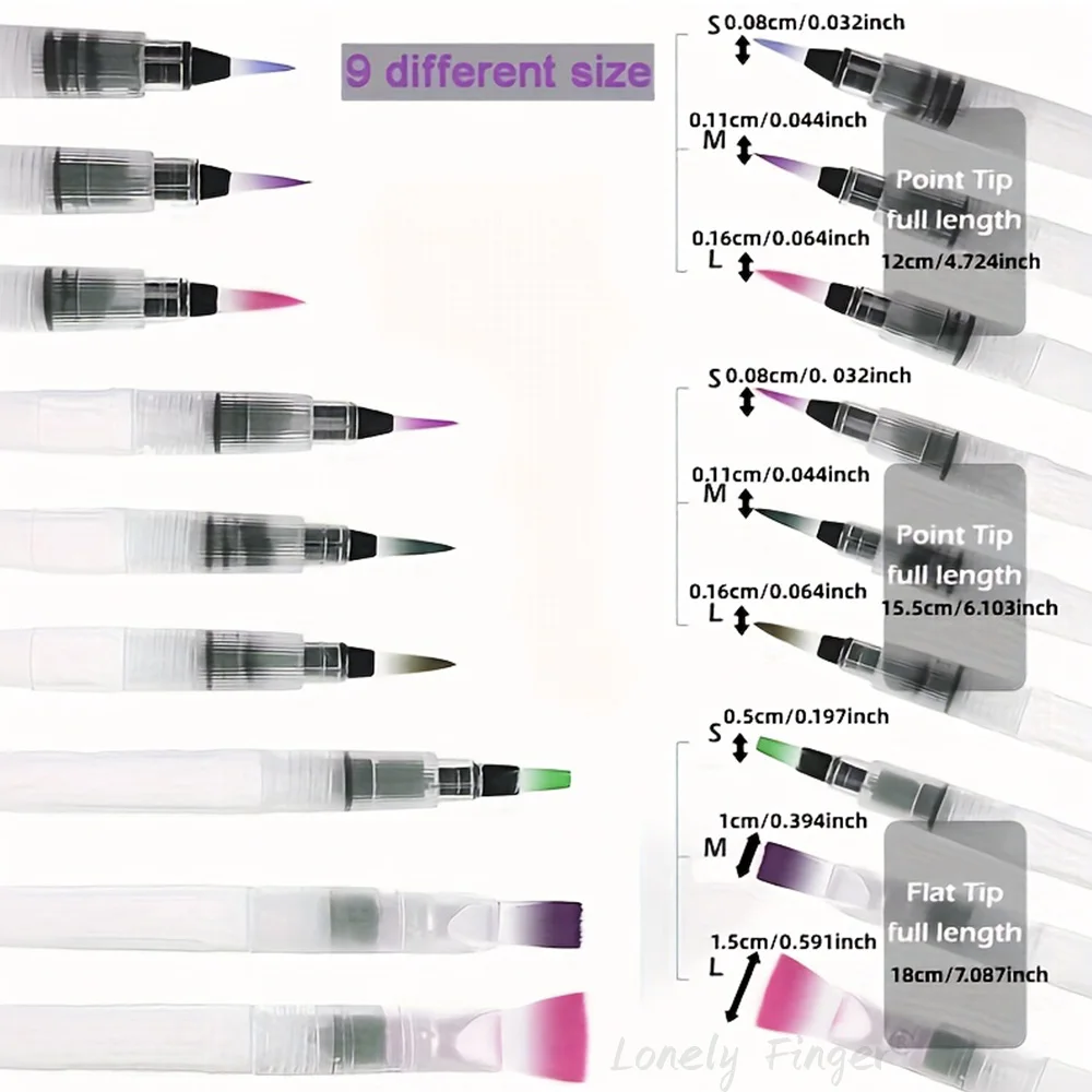 9PCS Watercolor Brush Pens, Refillable Ink and Water Brush Pens for Paints, Artists, Painting, Calligraphy 2