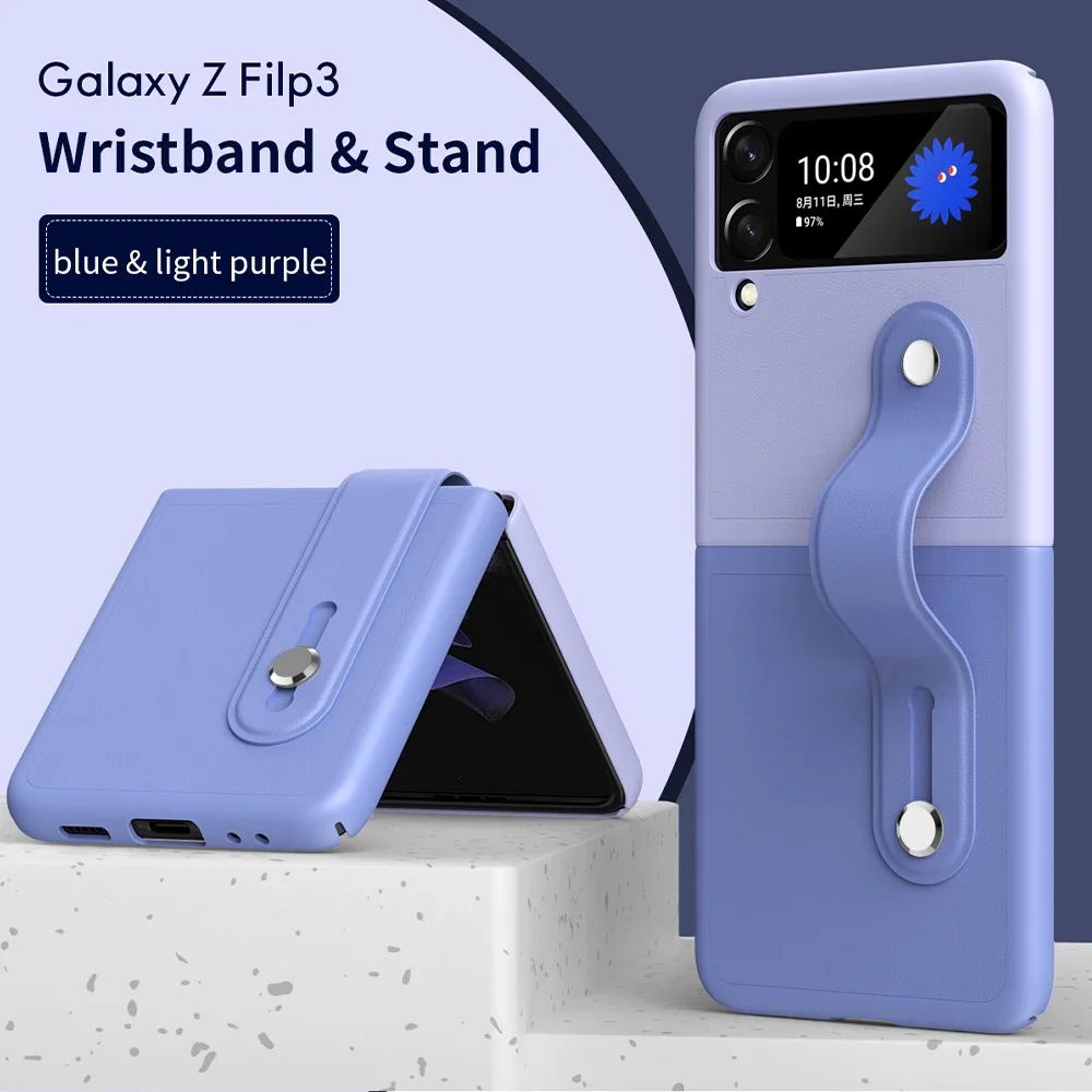 

Phone Case for Samsung Galaxy Z Flip3 with Wristband Holder Cases Mixed Color Fold Screen Smartphone Cover for Galaxy Z Flip 4 5