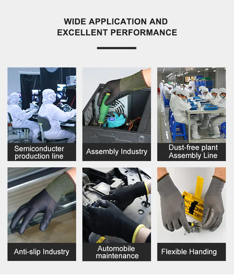 10 pairs 13 Gauge Nylon Pu Coated Glove Safety Work Gloves Pu