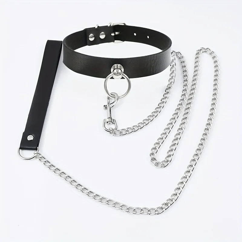 Gothic Punk Pu Leather Choker With O-Ring Adjustable Collar Necklace For Women Halloween Everyday Wear