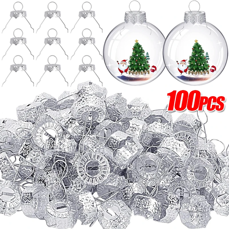 100 PCS Round Christmas Ball Ornament Caps Removable Xmas Tree Pendant Hanging Metal Caps DIY Navidad New Year Home Decoration
