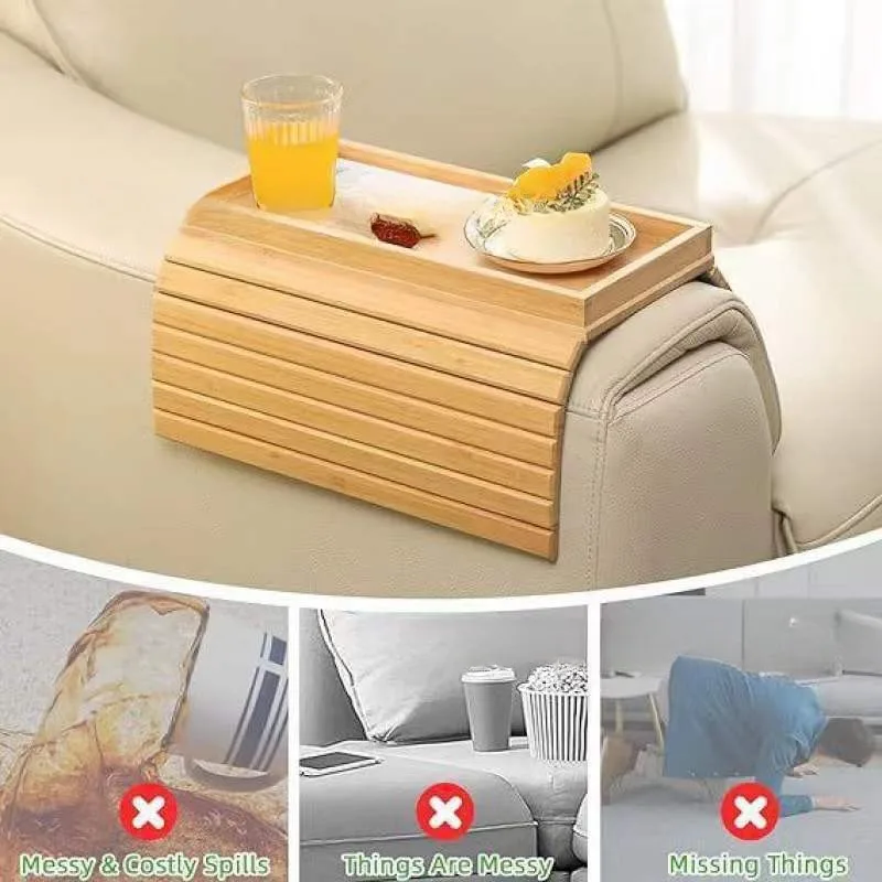 Sofa Armrest Bamboo Tray Foldable Bamboo Sofa Storage Tray Lazy Sofa Snack Wooden Tray 4