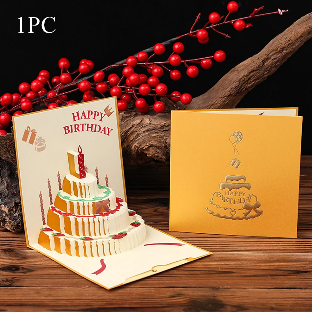 Ins 3D Pop-up Birthday Cake Shape Greeting Cards Birthday Christmas Card Postcard Party Wedding Decor Creative Gifts Cards