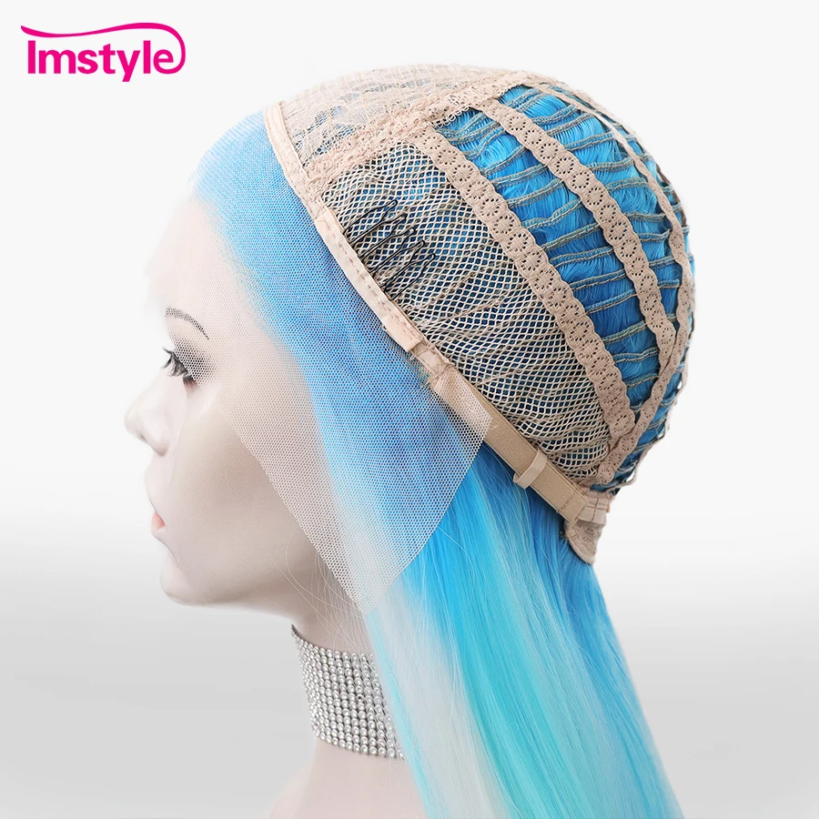 Imstyle Blue Wig Synthetic Lace Front Wig Long Straight Hair Cosplay Wigs For Women Heat Resistant Fiber