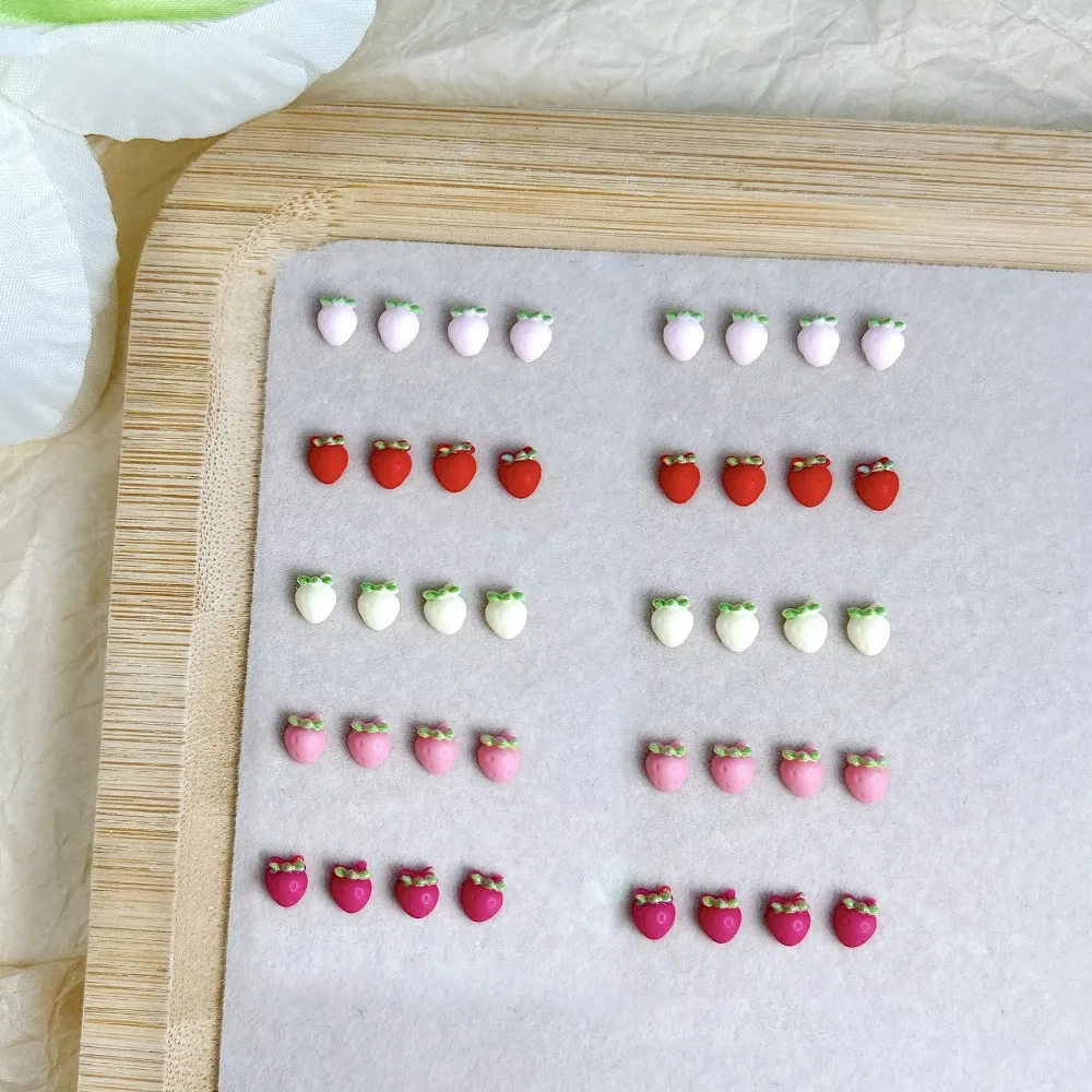 50PCS Resin Strawberry Nail Decorations Macaron Colored Cartoon Nail Art Charms Nails Crafts Simulated Strawberry Nail Stickers