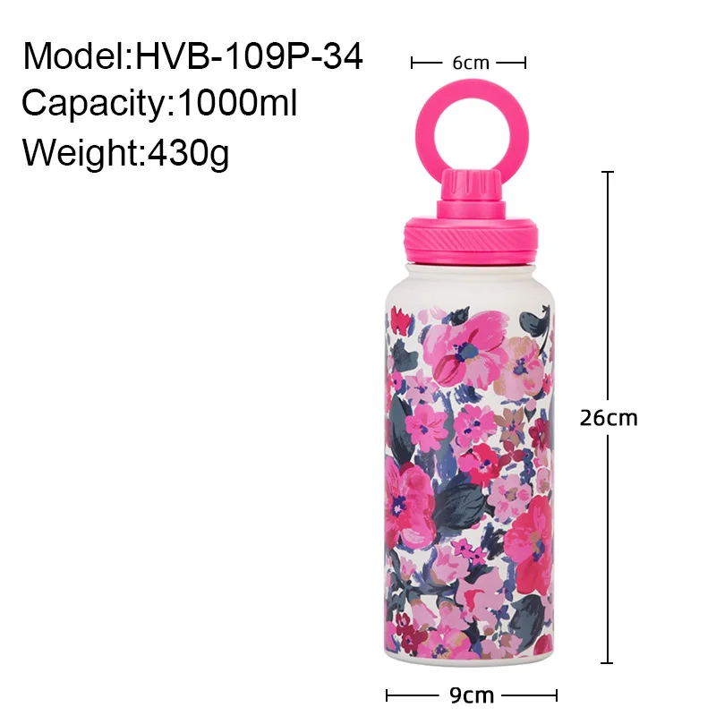 1000mL thermos water bottle with magnetic mobile phone holder Gym yoga print sports water bottle view 5