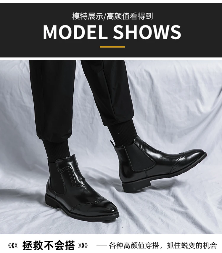 Mayba Modetrend Leder Herren Stiefel Herbst Winter Retro Stiefeletten Slip auf Freizeit schuhe für Männer tragen widerstands fähige Size38-46 – Detail 10