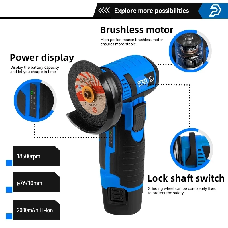 12V/20V/21V Brushless Angle Grinder Polishing Machine Cordless Cutting Electric Grinder Li-ion Battery Power Tools By PROSTORMER 4