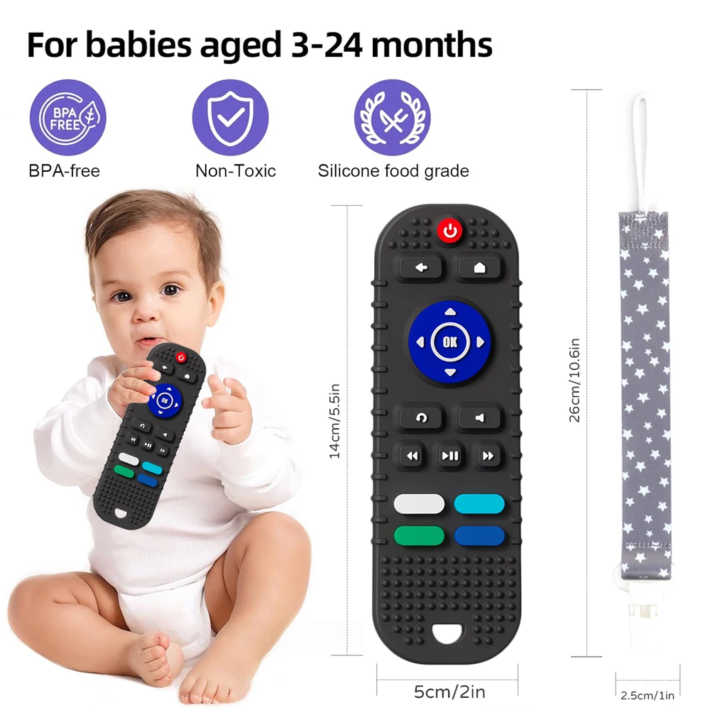 1Pcs Soft Chewable Baby Toys, Remote Control Shaped Baby Teething Toys, Teething Toys for Boys and Girls, Freezable, BPA Free 6