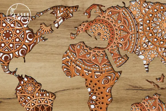 WORLD MAP Multilayer Laser Cut Files Creative Design Decor Vector Files Model SVG DXF EPS AI PDF Laser/Plasma Cutting wood cnc machine