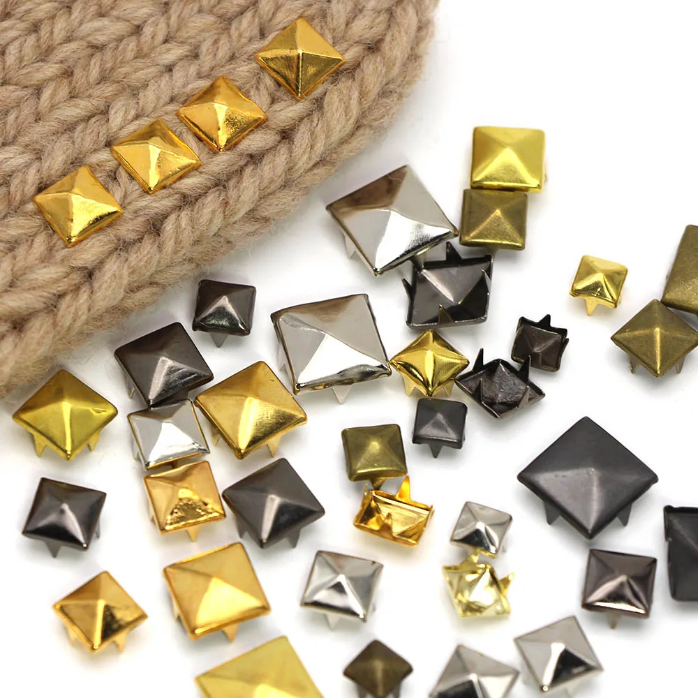 100pcs Square Metal Spikes Metal Rivets Metal Studs Leather Rivets for Leather Craft DIY Clothing Shoes Bags Punk Accessories
