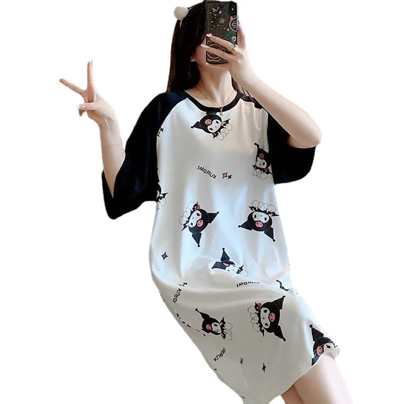 

Sanrio Kawaii cartoon anime cute Melody pajamas women's summer pure cotton plus size home service thin nightdress holiday gift