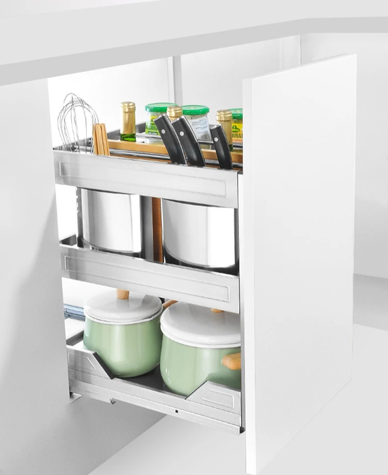 Iron Kitchen Cabinet Storage Sliding Drawer Organizer Household Freestanding Narrow Drawers Stainless Steel Spices Container