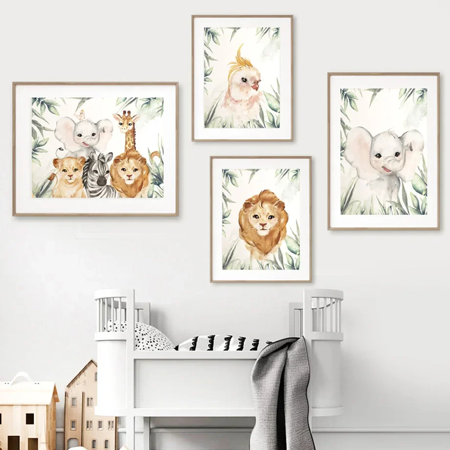 

Baby Lion Zebra Tiger Elephant Rainbow Safari Animals Wall Art Canvas Painting Posters And Prints Wall Pictures Kids Room Decor