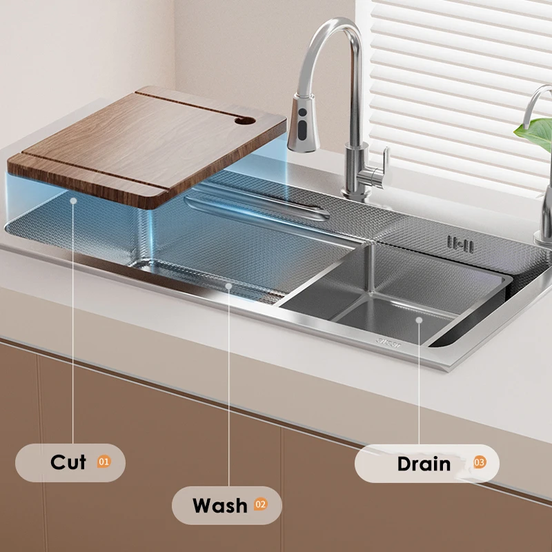 304 Stainless Steel Kitchen Sink With Faucet Single Bowl Basin Workstation Topmount Silvery Sink With Cup Washer