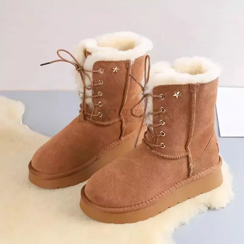 

2023 Sheepskin Wool Comprehensive Anti-skid Snow Boots Women's Mini Short Boots Warm Winter Thickened Women's Shoes Botas Mujer