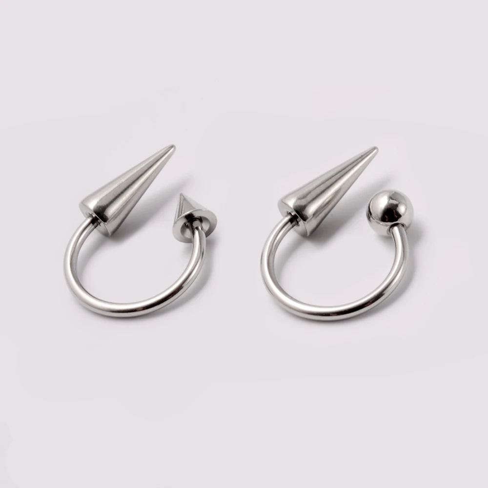 2 stücke Kegel Balll Spike Lip Ringe Septum Ring Edelstahl Hufeisen Nase Piercing Lappen Tragus Helix Ohrringe Körper Schmuck 16G – Detail 3