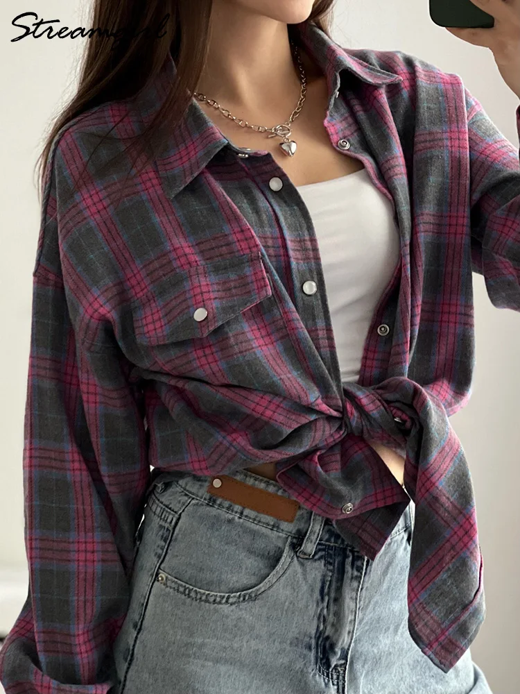 Camicia scozzese oversize vintage da donna Top scozzesi lunghi arancioni  Camicetta oversize Camicie scozzesi larghe da donna arancioni Manica lunga  AliExpress 200000345