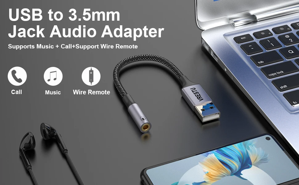 Générique Adaptateur Audio USB 3,5 Mm,Adaptateur Audio USB Jack | Carte