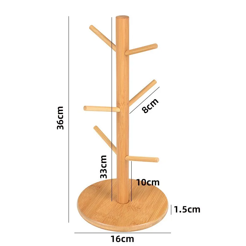 1pc Bamboo Drain Rack With 6 Claw Hanging Cup Holder Suitable For