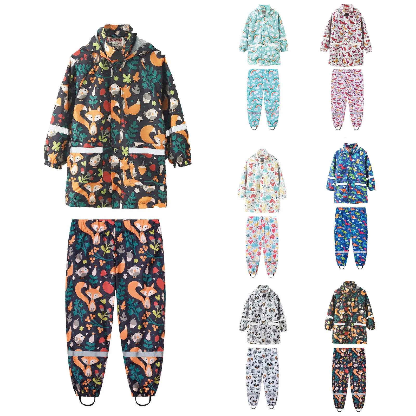 PU Waterproof Baby Boy Clothing Sets Outdoor Sport Girls Rain Suits Hooded Jacket Overall Chilren Costume Kids Tracksuit