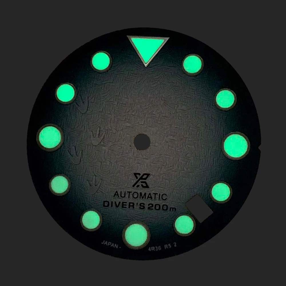 28.5mm S Logo Watch Dia For NH35/NH36 Movement 3D Printed Matte Texture Green Luminous Watch Modification Accessories